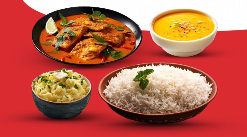 delicious fish curry combo featuring your choice of Rohu, Koi, Koral, Shor Puti, or Rupchanda fish, served with plain rice, daal, and spiced vorta.